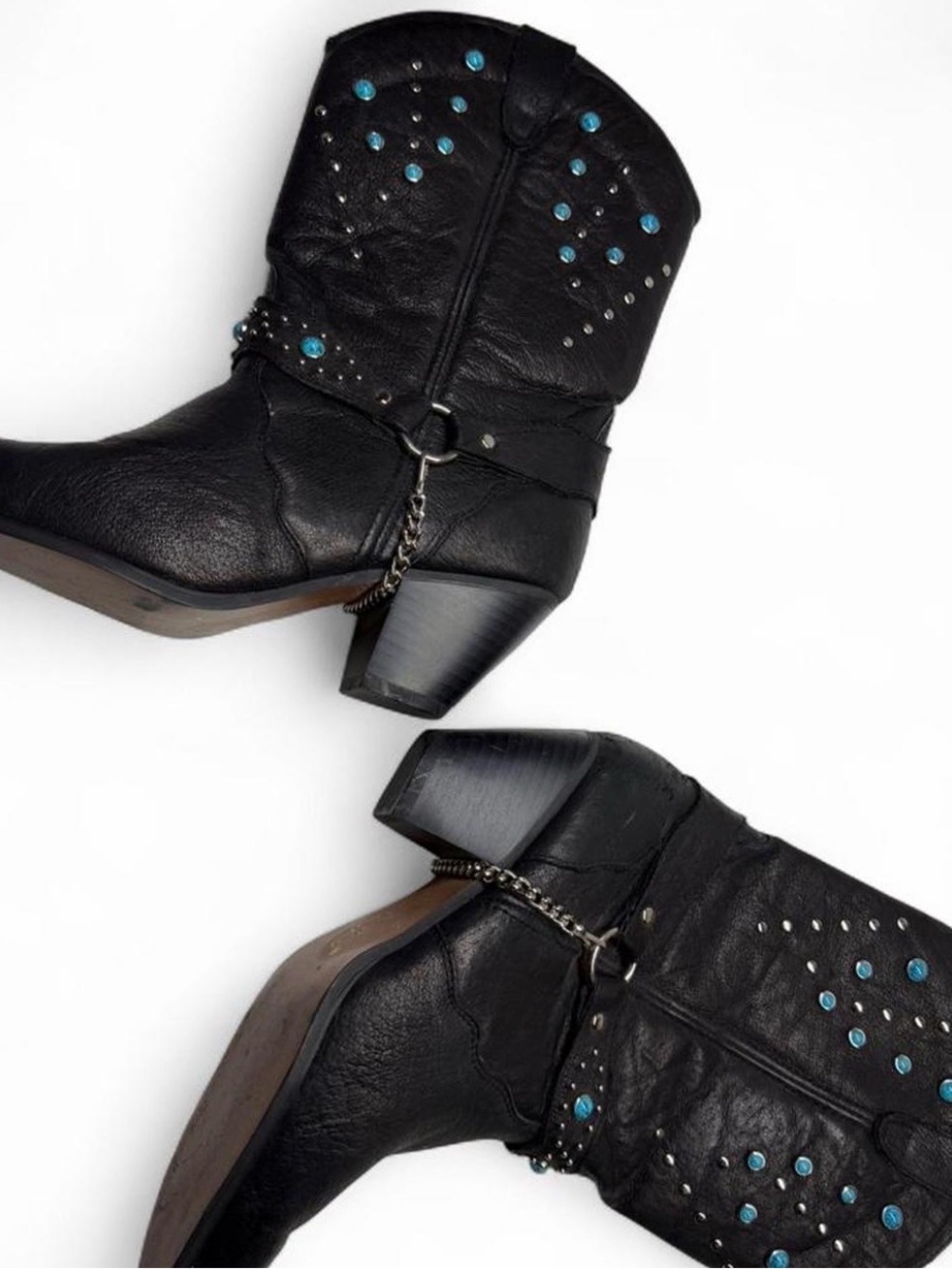 dingo Black Ankle Boots with Turquoise Studs - Picture 4 of 5